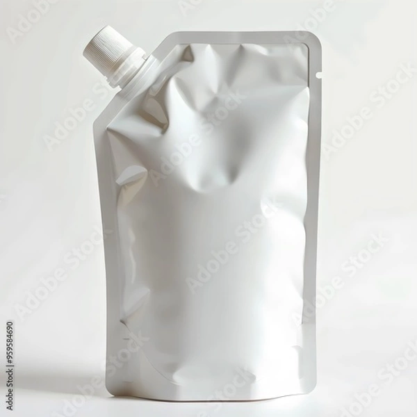 Fototapeta White Flexible Pouch Packaging with Spout - Modern Liquid Product Container isolated on white background 5


