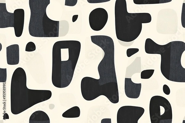 Obraz Pattern featuring modern, abstract shapes with a focus on negative space. Use a minimalistic color palette of black, white, and grey, with each shape arranged in a harmonious, balanced composition 