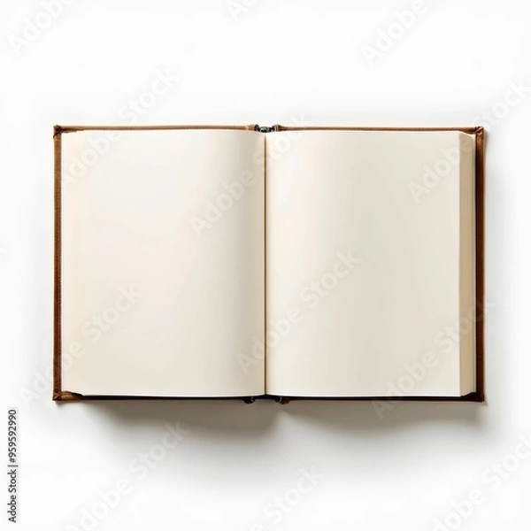 Fototapeta Overhead view of open book with empty blank white pages Notebook composition for catalog magazines isolated on a white background 5