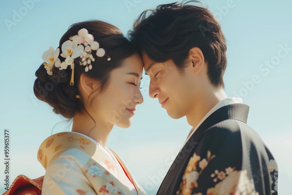 Obraz 向かい合う和装の新郎新婦