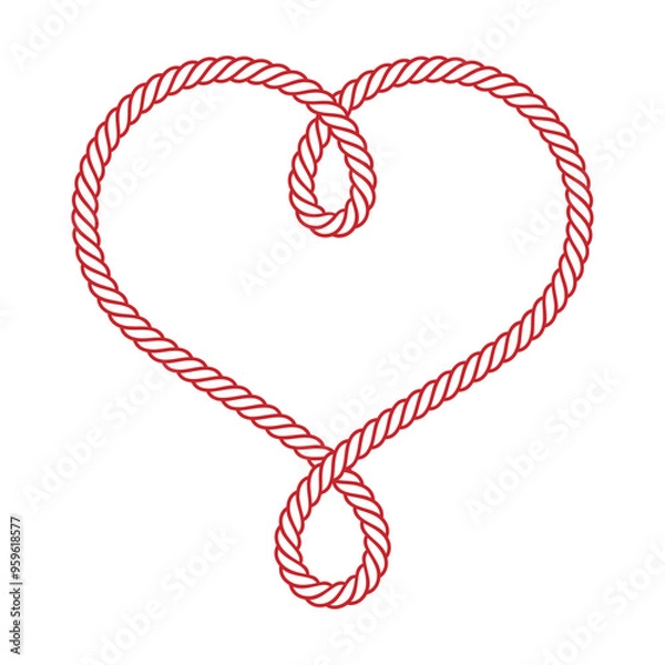 Obraz Vector simple line drawing of a red rope tied into the shape of a heart. Isolated on white background.