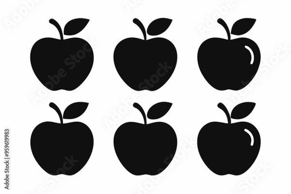Fototapeta Apple vector silhouette set, apple icon set	
