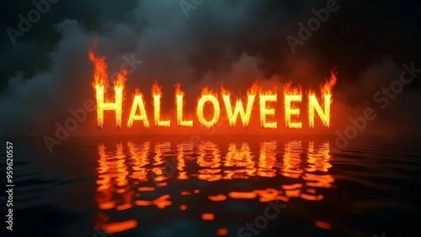 Obraz Fiery Halloween Text with Jack-o'-Lantern in Flames