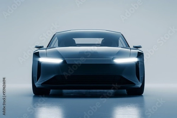 Fototapeta Front view of a generic and brandless modern car, camera positioned directly in front of the car, capturing the entire frontal area