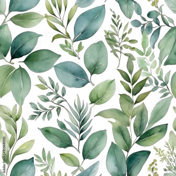 Fototapeta seamless Watercolor Pattern using botanical elements.