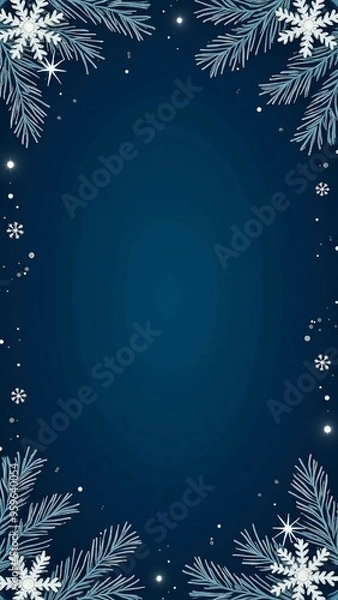 Fototapeta Winter Frame with Snowflakes and Frosted Pine Branches