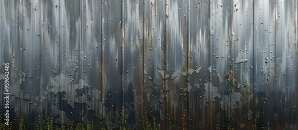 Fototapeta Metal wall affected by wind and rain damage. Copy space image. Place for adding text and design