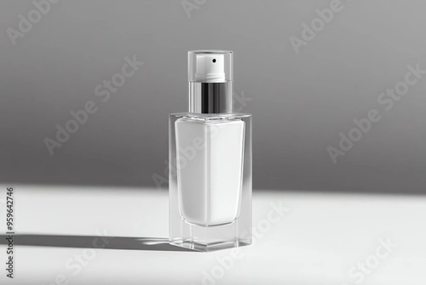 Fototapeta Clear Glass Spray Bottle with Silver Cap on White Background
