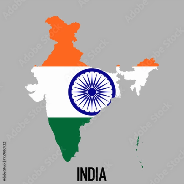 Fototapeta map of India with flag, vector illustration
