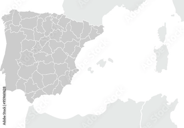 Obraz Map of Spain.for website layouts,background,education, precise,customizable,Travel worldwide,map silhouette backdrop,earth geography, political,reports. Grayscale style ,isolated on white background.