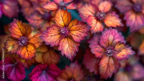 Obraz Close-up of heucherella flowers, highlighting the intricate details and vibrant colors of the petals, captured in high-definition natural light