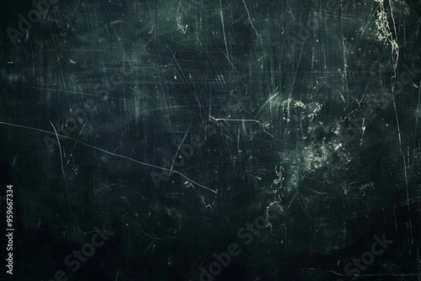 Fototapeta Wide shot of a black scratched grunge background with an old film effect, creating a vintage atmosphere, with ample space for text overlay