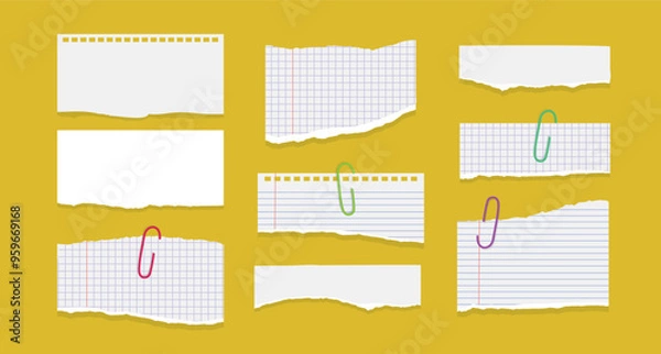 Fototapeta Set of paper different tears scraps isolated on white background