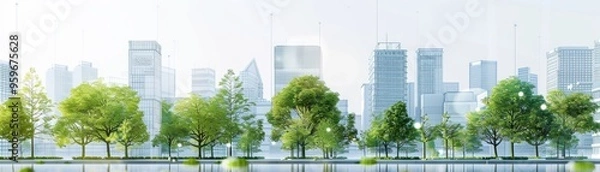 Fototapeta Futuristic urban landscape emphasizing csr commitments with green architecture design AI
