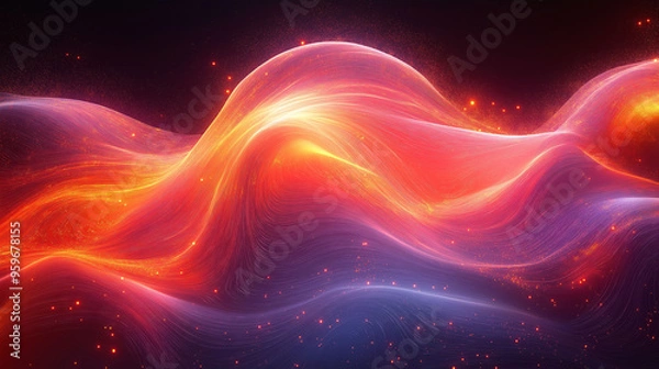 Fototapeta Flowing, wavy lines with a glowing digital effect, suggesting motion and technology in an abstract form.