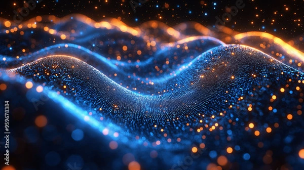 Fototapeta A digital background with flowing data streams or binary code, illustrating the encrypted data transactions in blockchain