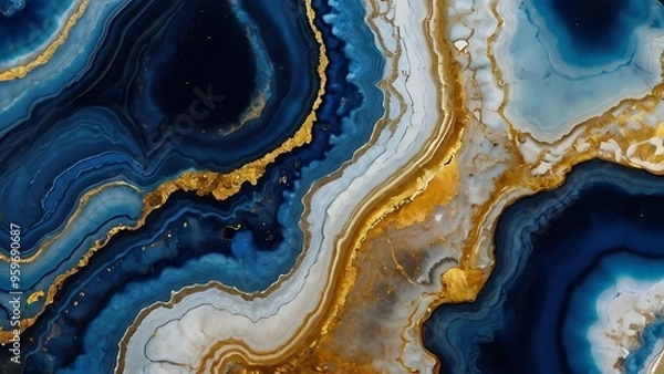 Obraz Marble textured stone golden and blue waves of beautiful seamless pattern abstract background