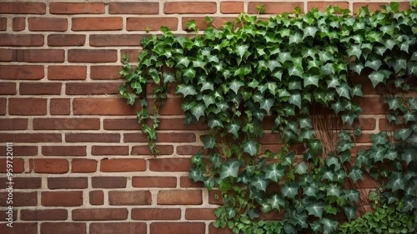 Obraz Transparent background brick wall with ivy vines 