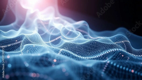 Fototapeta Abstract digital wave with glowing light.