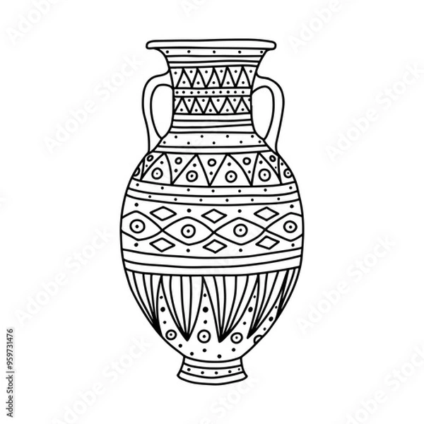 Obraz Greek  vase. Coloring page. Doodle poster. Stock vector illustration.