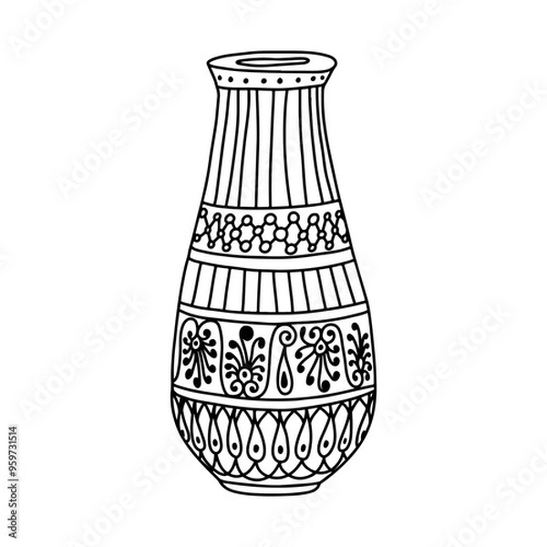 Obraz Greek  vase. Coloring page. Doodle poster. Stock vector illustration.