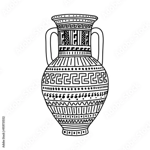 Obraz Greek  vase. Coloring page. Doodle poster. Stock vector illustration.