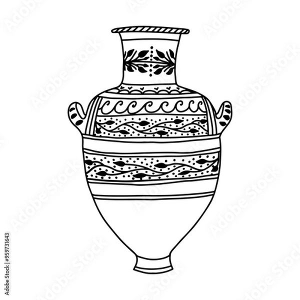 Obraz Greek  vase. Coloring page. Doodle poster. Stock vector illustration.