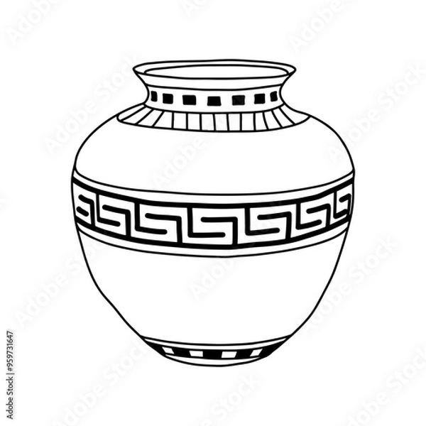 Obraz Greek  vase. Coloring page. Doodle poster. Stock vector illustration.