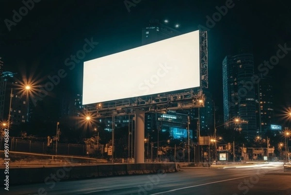 Obraz White Blank Empty Mockup LED Billboard Display during a beautiful night scene