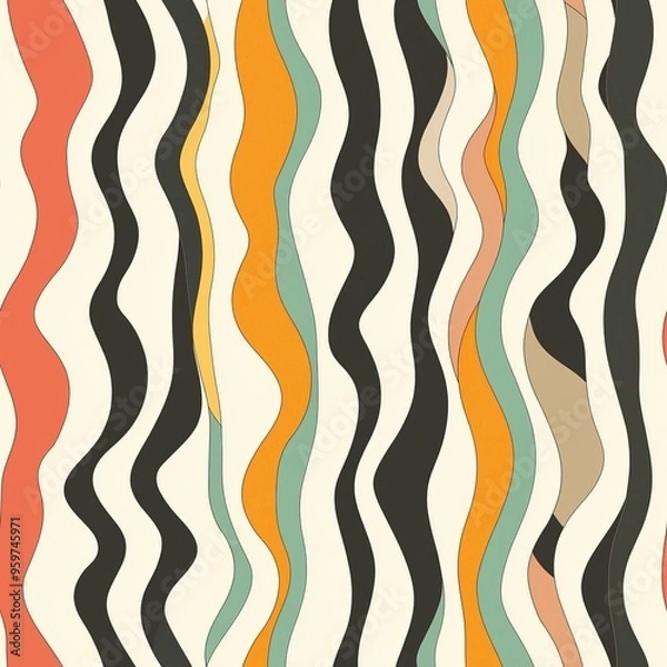 Fototapeta seamless pattern of wavy lines and geometric shapes in vintage colors