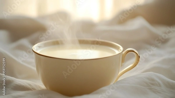 Fototapeta a cup of milk with steam rising, warm and comforting, soft and gentle, isolated on white background