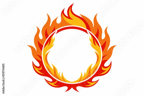 Obraz Fire and flames, burning circle flame frame vector illustration