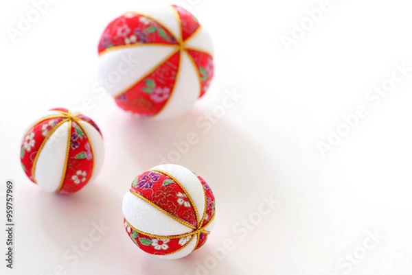 Fototapeta ちりめんオーナメント　手まり型の飾り