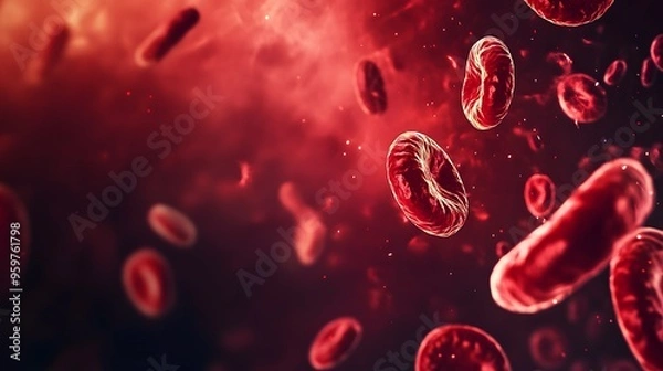 Fototapeta Microscopic view of red blood cells flowing through bloodstream – vivid and detailed visualization of hematology