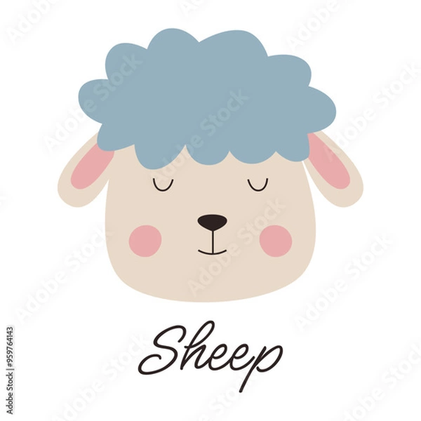 Fototapeta Cute and funny sheep vector illustration. Farm animal's head is drawn in cartoon style.