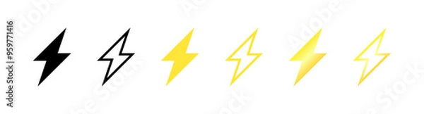 Fototapeta Lightning Set Icons. Silhouette, Linear and Flat style. Vector icons.