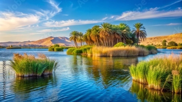 Fototapeta 8. Lake Qarun's primeval forests, with reeds swaying in the breeze