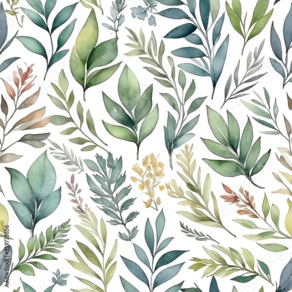 Fototapeta seamless Watercolor Pattern using botanical elements.