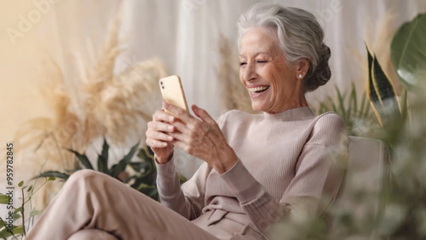 Fototapeta Seniorin mit Smartphone