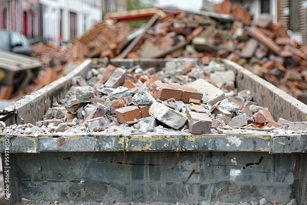 Obraz Construction Debris Piled in a Dump Truck on a City Street