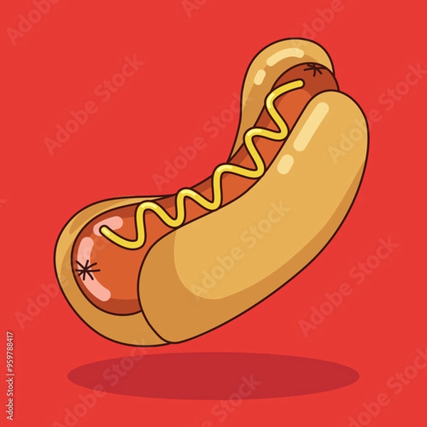 Fototapeta Hotdog Food Floating Cartoon Vector Icon Illustration with red background