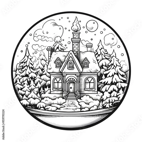 Fototapeta COLORING PAGE FOR SCHOOL KIDS OF A CHRISTMAS SNOW GLOBE 2
