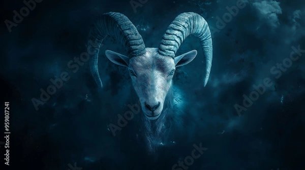Fototapeta Goat capricorn, The constellation of Capricorn, Capricorn zodiac sign astrological background. The goat horned horoscope sign