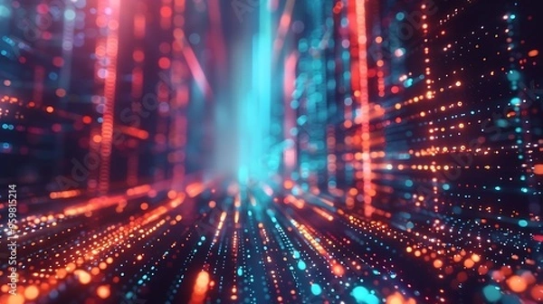 Fototapeta An abstract 3D background focusing on technology, business, communication, and the future, with virtual reality elements and a sense of interconnected digital worlds