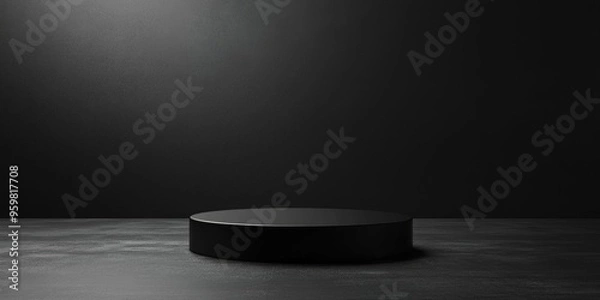 Fototapeta Empty pedestal in black style with ample copy space 3D rendering