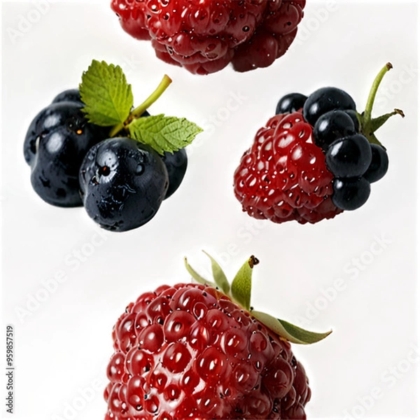 Fototapeta Falling berries on a transparent background 