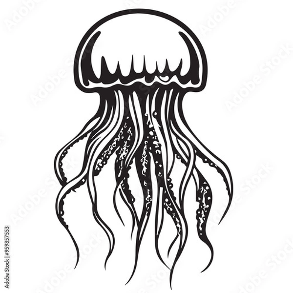 Fototapeta Jellyfish  in cartoon, doodle style . Image for t-shirt, web, mobile apps and ui. Isolated 2d vector illustration in logo, icon, sketch style, Eps 10, black and white. AI Generative
