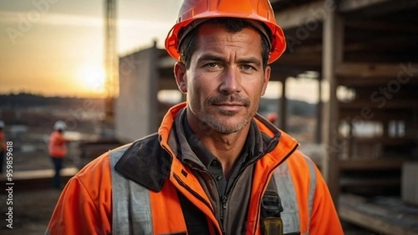 Fototapeta 建設作業員がチームで作業を進める様子を現場監督が指導する建設現場の一瞬