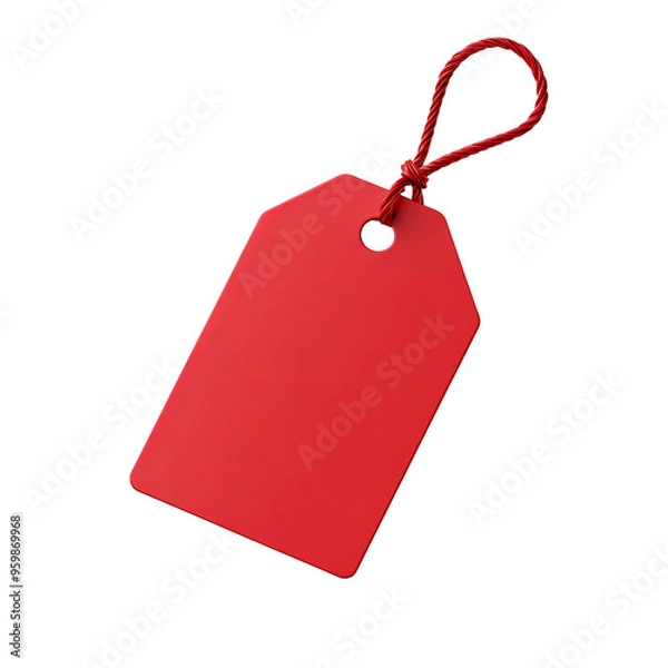 Obraz Bright red tag with a string loop, perfect for pricing, labeling, or decorative purposes in various creative projects.