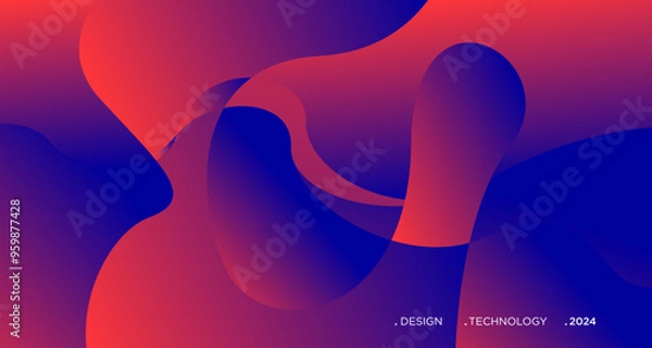 Fototapeta 3D red geometric fluid abstract background. Minimalist modern graphic design element cutout style concept for banner, flyer, card, or brochure cover